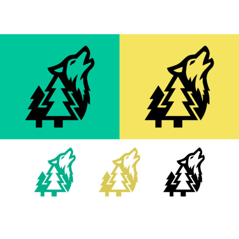 Howling wolf with pine trees logo cover image.