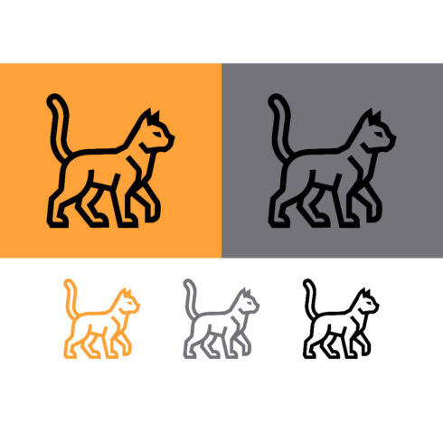 Walking cat profile icon on orange and grey cover image.