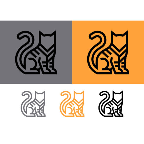 Sitting cat logo with stripes in warm tones cover image.