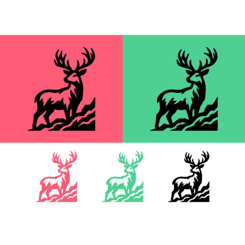 Stylized stag logo design on pink and green backgrounds cover image.