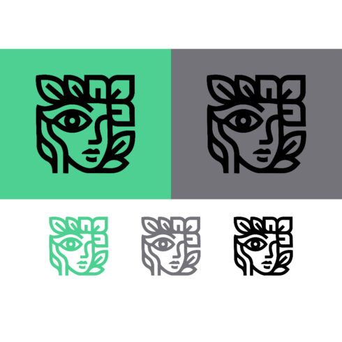 Face with leaves abstract logo design green grey cover image.