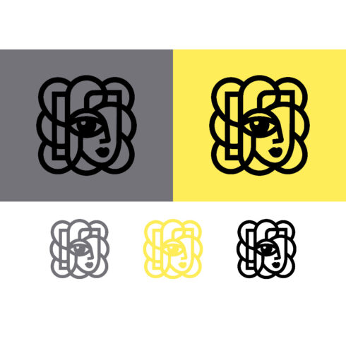 Abstract face eye wavy lines logo design grey yellow cover image.