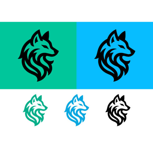 Wolf logo design blue and green identity cover image.