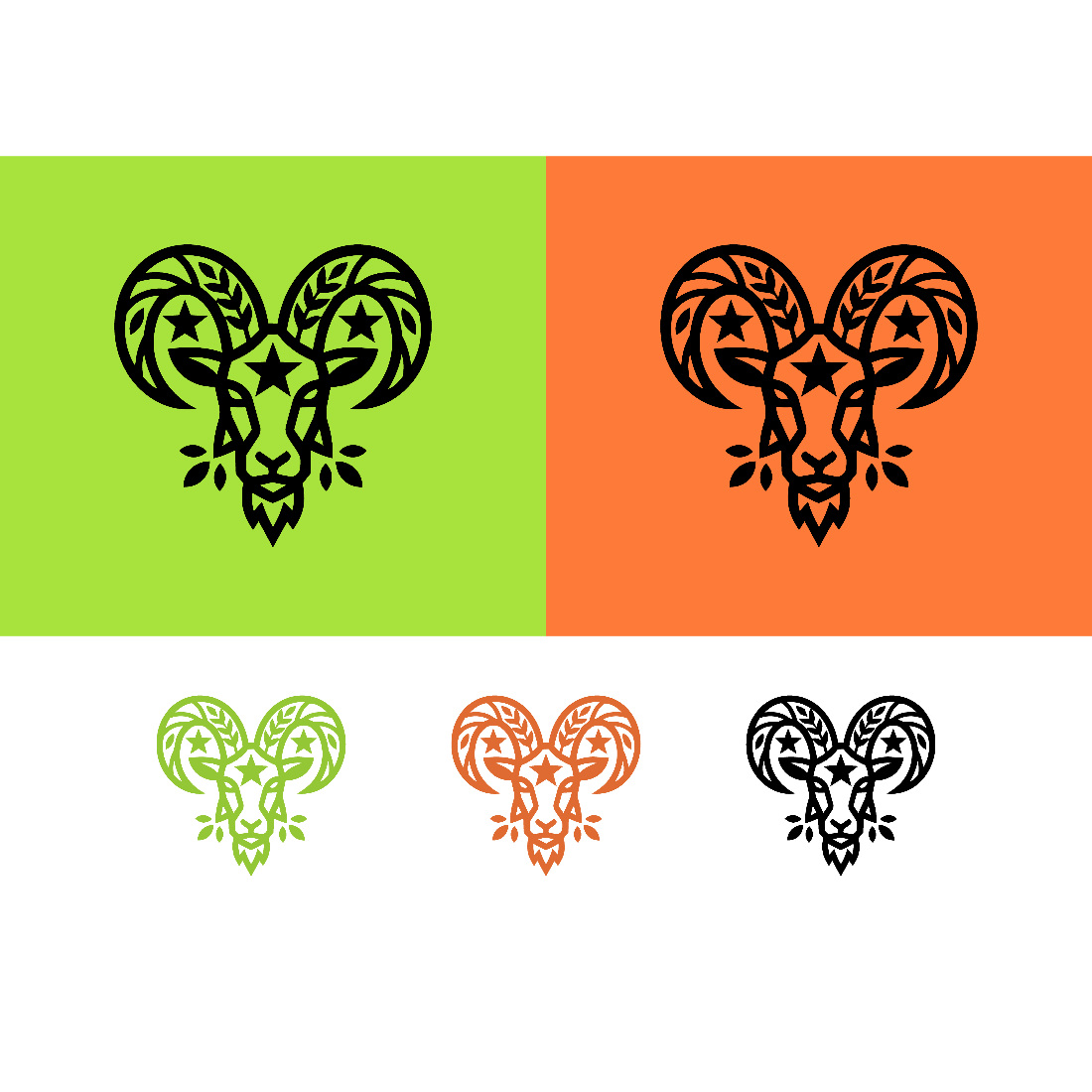 Goat head logo green and orange emblem - MasterBundles