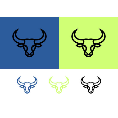 Stylized bull head icon on blue and green cover image.
