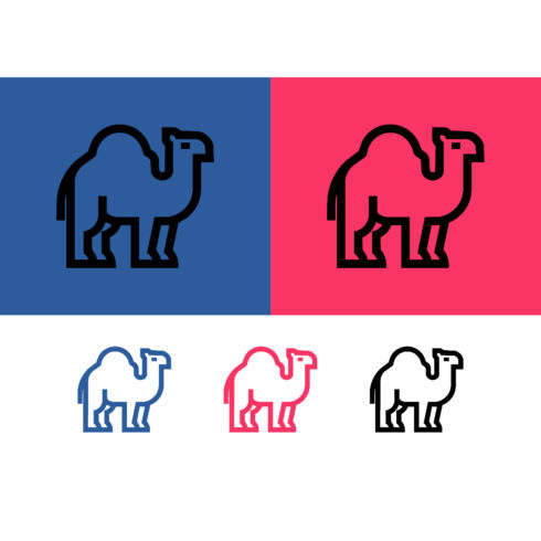 Camel icon on blue pink backgrounds graphic cover image.