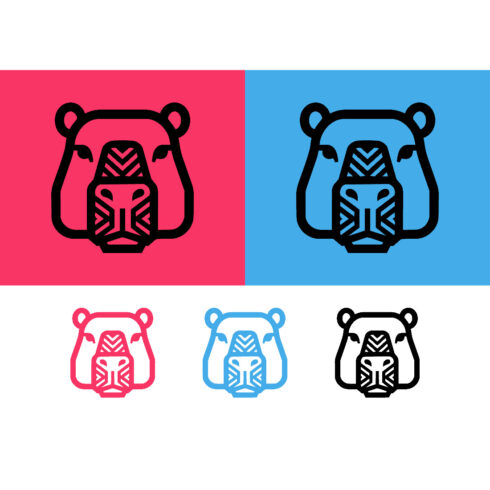 Bear face icon on pink blue backgrounds graphic cover image.