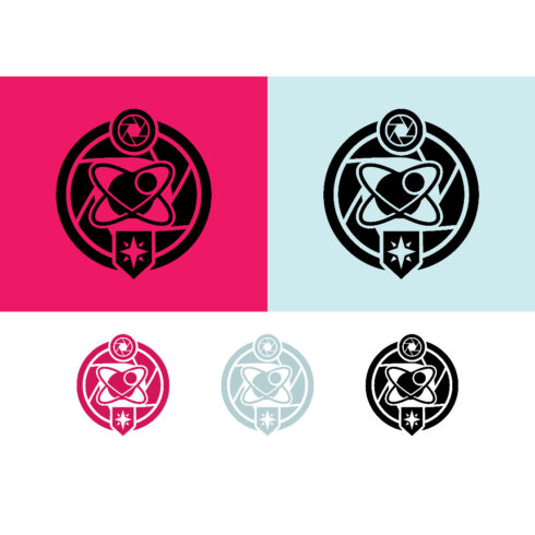 Atom emblem for science and technology cover image.