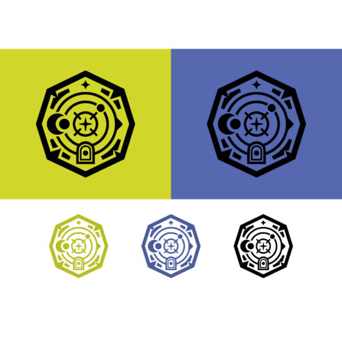 Octagonal emblem for planetary system model cover image.