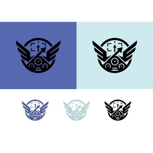 Circular tech emblem with wings speedometer and arrow cover image.