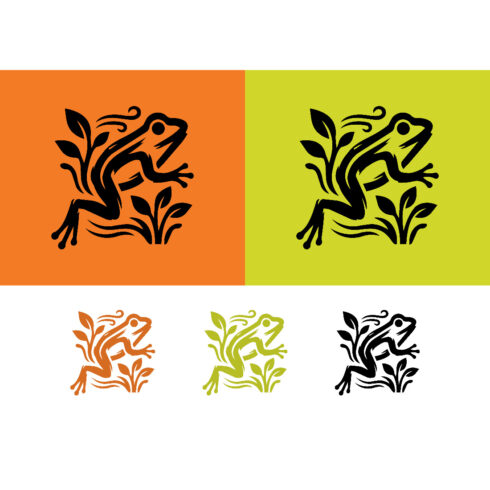 Frog logo design on orange background cover image.