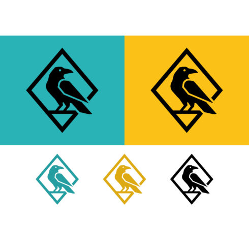 Raven logo design in diamond shape on teal cover image.