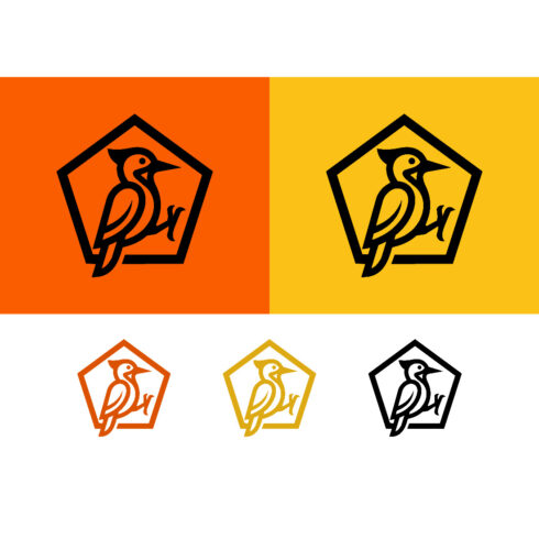 Woodpecker logo in pentagon on orange and yellow backgrounds cover image.