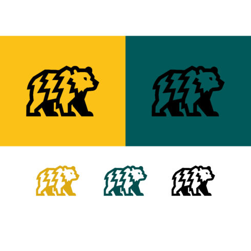 Bear logo design with lightning effect on yellow backdrop cover image.
