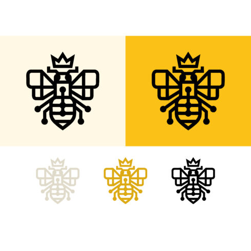 Geometric bee logo with crown on yellow cover image.