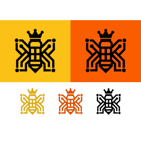 Tech bee logo design with crown and circuits cover image.