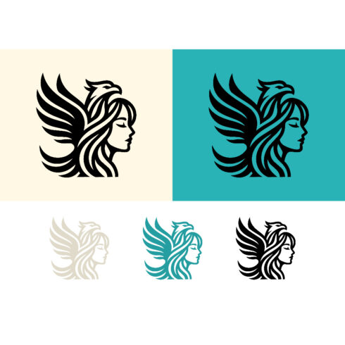 Eagle headed woman profile logo design unique cover image.