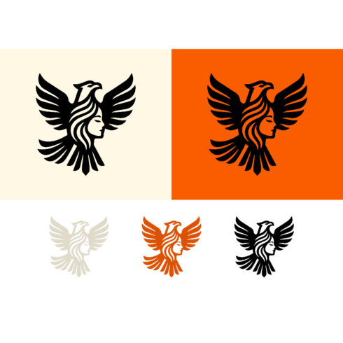 Eagle woman profile logo design emblem cover image.