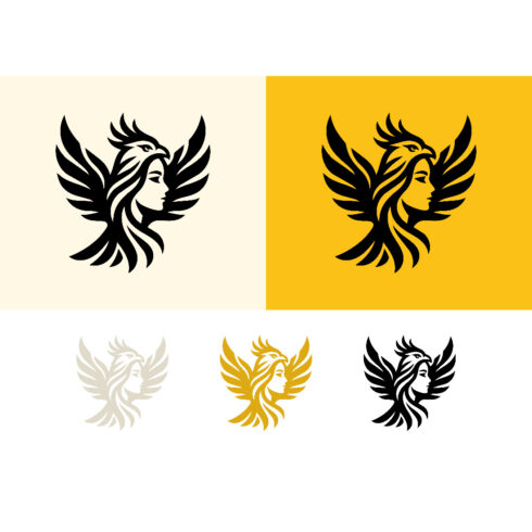 Eagle woman logo design emblem icon cover image.
