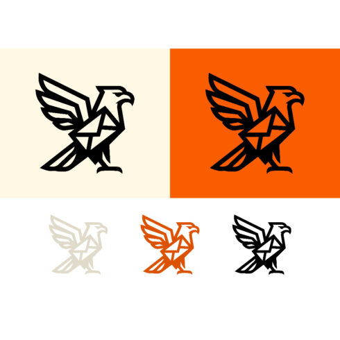 Eagle logo design holding a letter on orange cover image.