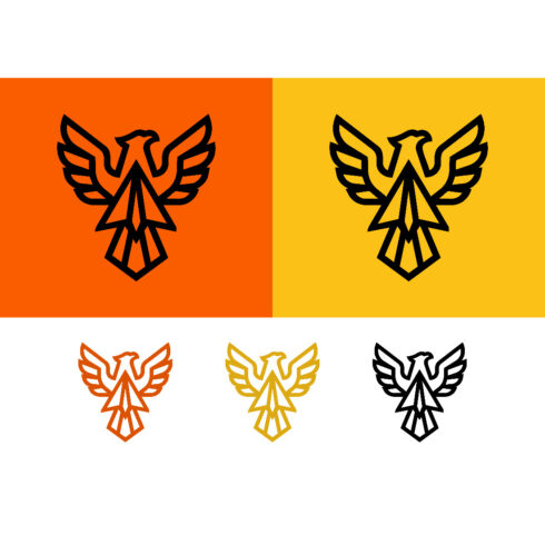 Geometric eagle logo on orange and yellow cover image.