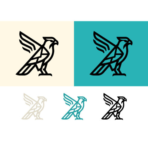Minimalist eagle logo holding letter on cream cover image.
