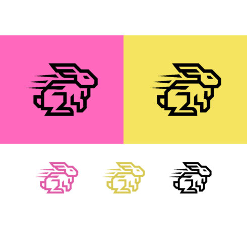 Modern abstract rabbit running logo design cover image.