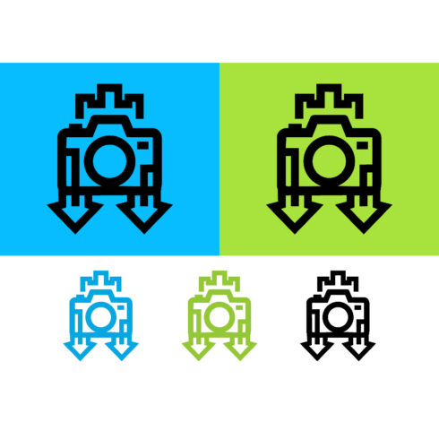 Camera with down arrows graphic symbol cover image.