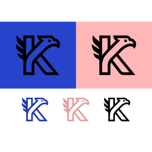 Eagle K letter logo design blue pink cover image.