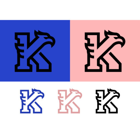 Eagle K letter logo design blue pink cover image.