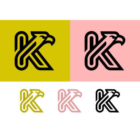 Eagle k letter logo design on yellow and pink cover image.