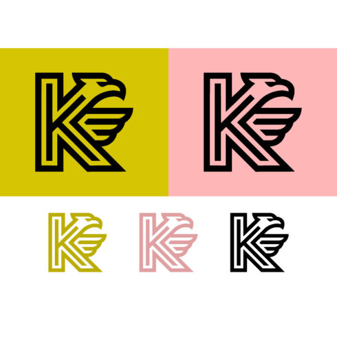 Eagle k letter logo design on yellow and pink cover image.