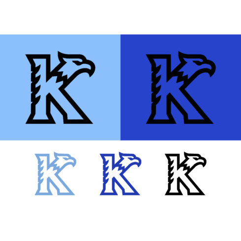 Eagle k letter logo design on blue and white cover image.