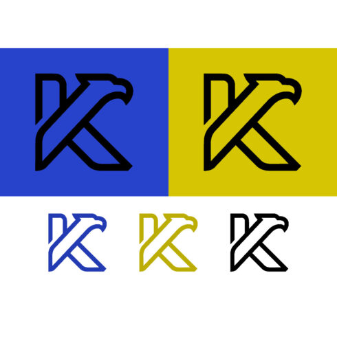 Eagle k letter logo design on blue and yellow cover image.