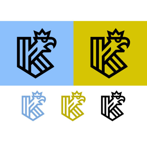 Eagle king k letter logo design on blue and yellow cover image.