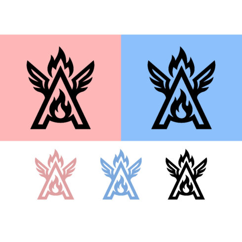 Letter a logo with wings emblem fire esports icon cover image.