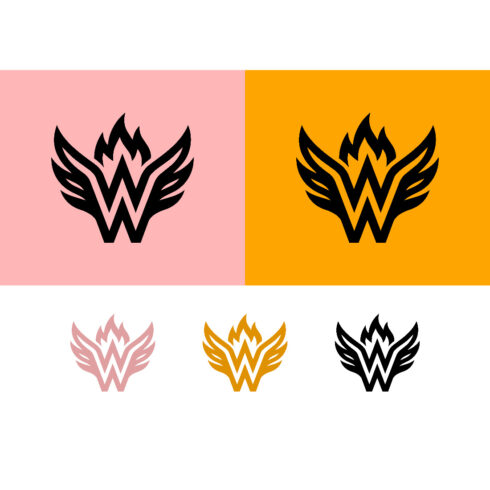 Letter w logo with wings emblem fire esports icon cover image.