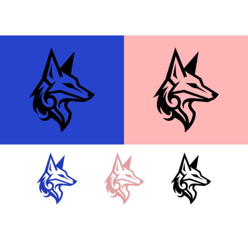 Wolf head logo design blue pink backgrounds emblem cover image.