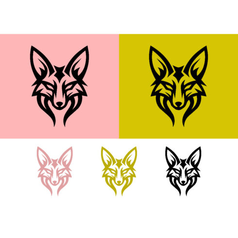 Fox face logo design yellow pink backgrounds emblem cover image.