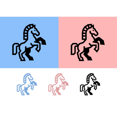 Horse rearing logo design blue pink backgrounds outline cover image.