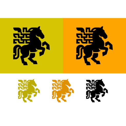 Horse emblem stylized black on gold background cover image.