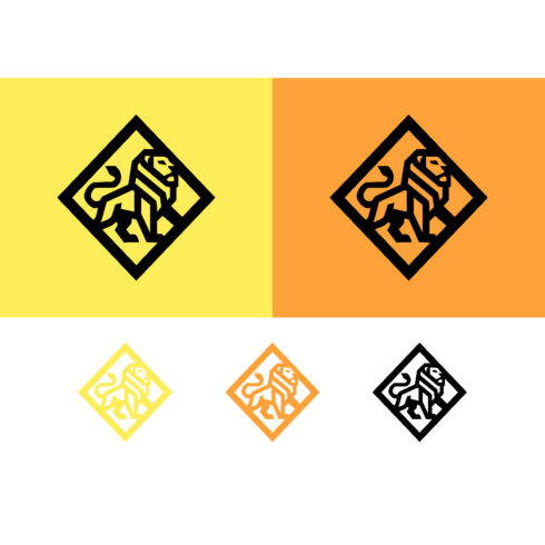 Lion in diamond logo design on yellow and orange cover image.