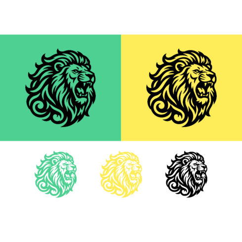 Roaring lion logo design green and yellow cover image.