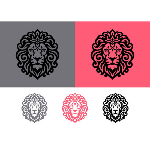 Lion face logo design gray and pink cover image.
