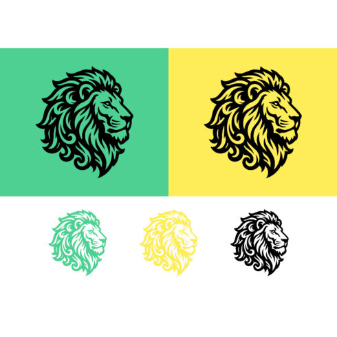 Lion profile logo green and yellow background cover image.