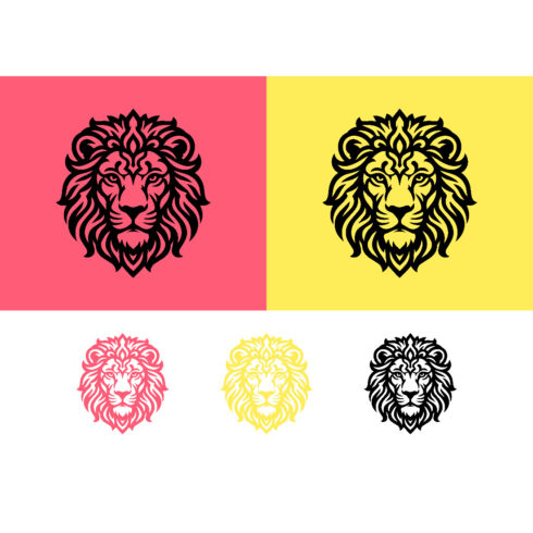 Lion face logo on pink and yellow background cover image.