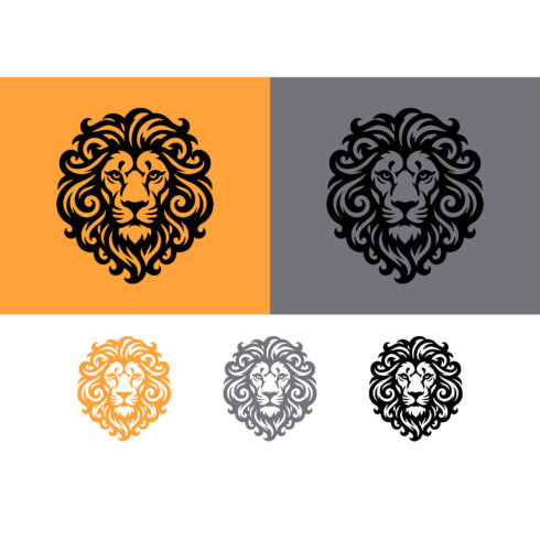 Lion head logo on orange and grey background cover image.