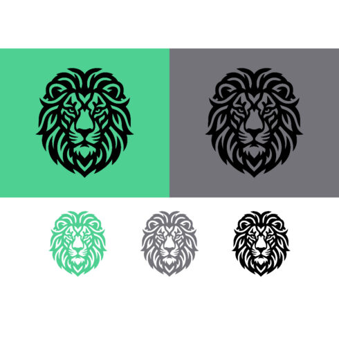 Lion head logo green and grey background cover image.