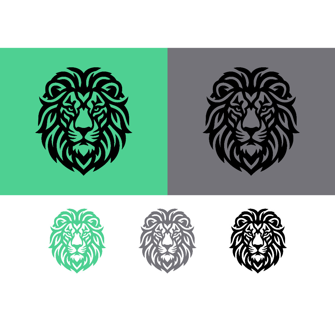 Lion head logo green and grey background - MasterBundles