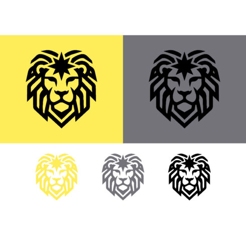 Lion head logo design black yellow elements cover image.
